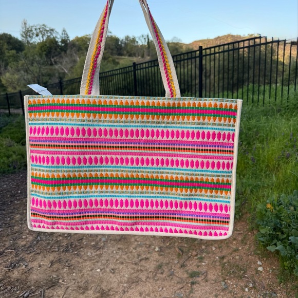 Large Cotton Sturdy “Howdy” Western Zippered Beaded Tote Bag - Picture 3 of 6